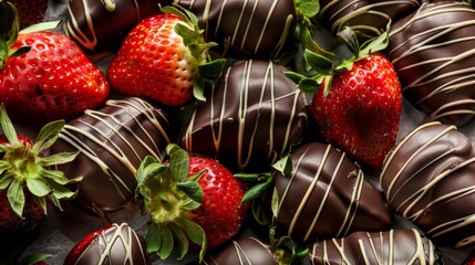 Wall Mural - Decadent chocolate-covered strawberries close-up texture background