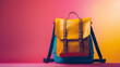 Colorful Backpacks and Satchel Against Artistic Backdrop