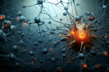 Poster - Comprehensive Single neuron synapses scheme board. Network system cell science mind. Generate Ai