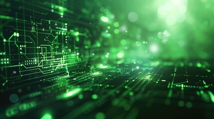 Poster - Green bright glowing digital technology high tech electronics background for scientific or showcase display purposes
