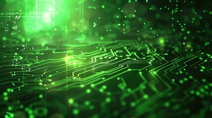 Poster - Green bright glowing digital technology high tech electronics background for scientific or showcase display purposes