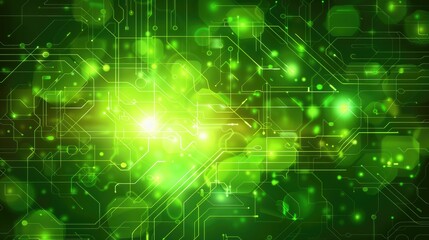 Poster - Green bright glowing digital technology high tech electronics background for scientific or showcase display purposes