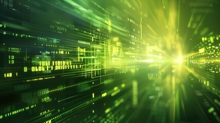 Poster - Green bright glowing digital technology high tech electronics background for scientific or showcase display purposes