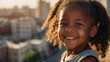 1 Black African American happy young girl, candid joy, child education,concept happy and wellbeing concept