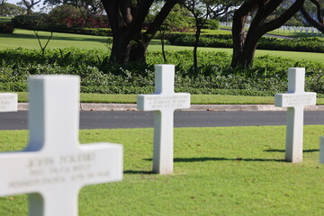 American gravestones for world war two at manila american cemetery memorial on March 30, 2024