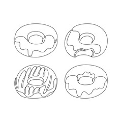 Sticker - Continuous one line drawing of donuts isolated on white background
