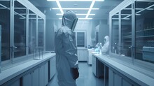 A Researcher Working With A CNTFET In A Cleanroom Environment,