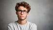 curious concerned young man in glasses, generative ai