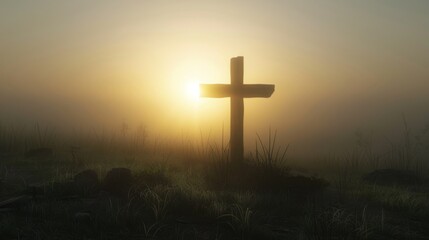 Wall Mural - The Cross at Misty Sunrise