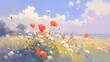 oil painting of poppies and daisies in the grass