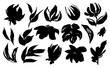 Hand drawn floral elements, abstract botanical decor in black color, quirky vector flowers simple set