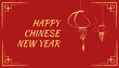 Happy Chinese New Year, simple holiday banner with red background and yellow text and lanterns, card design