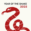 Year of the snake 2025, Chinese lunar new year banner in red and black colors on soft yellow background, doodle naive drawing, square card, background design