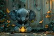Cute little elephant and light bulb showing ideas