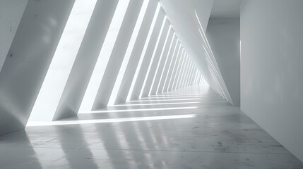 Aufkleber - Minimalist monochrome corridor with striking geometric shadows. Modern architecture design. Abstract background with light and shadow interplay. Ideal for contemporary art visuals. AI