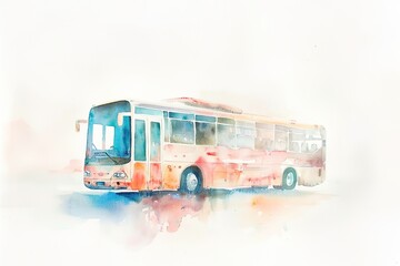 Wall Mural - Watercolor painting of a public bus in soft hues.