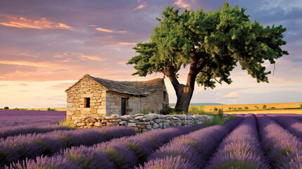 Sticker - house in the lavender field.