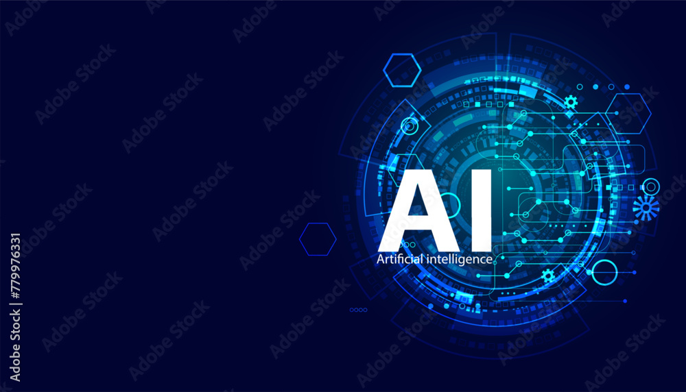 Digital AI and circle with interface, concept, background, blue ...
