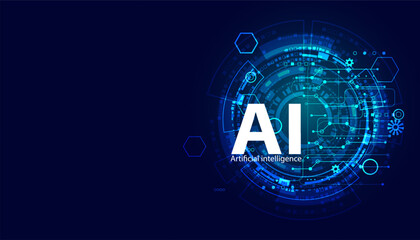 Poster - digital ai and circle with interface, concept, background, blue technology, modern, hi-tech and copy