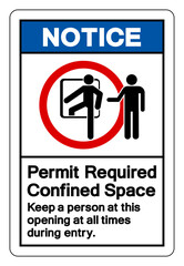 Notice Permit Required Confined Space Symbol Sign, Vector Illustration, Isolated On White Background Label .EPS10