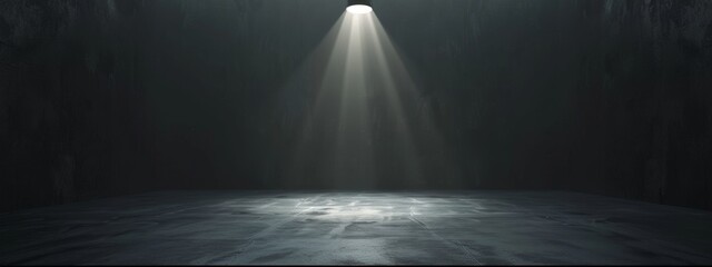 Poster - A stark black background with a bright spotlight illuminating an empty stage.