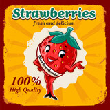 Fototapeta Pokój dzieciecy - strawberry cartoon mascot illustration vintage banner advertising