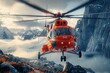 A Helicopter’s Descent Amidst Majestic Mountains for an Emergency Mission, Showcasing Bravery and Precision in Crisis