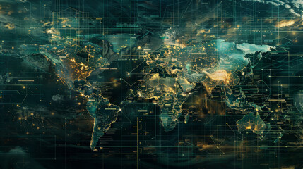 Poster - a computer generated image of the world with a green background