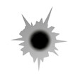 Bullet hole. Round damage with cracks from punching and exploding shells as symbol of danger and aggressive vector war