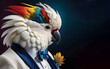 portrait of a parrot in a white tuxedo, a copy of the space