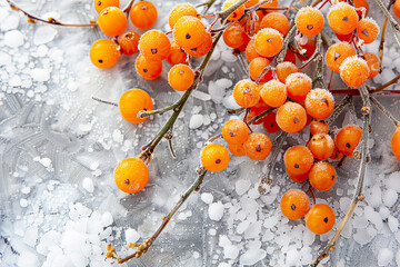 Canvas Print - Frozen sea buckthorn close-up