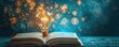© MdKamrul - open book with glowing light bulb and money sign icons coming out of it, background with copy space