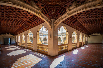 Sticker - View from the first floor of the Gothic cloister of the monastery of San Juan de los Reyes in Toledo, Castilla la Mancha, Spain with natural light