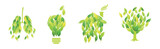 Fototapeta Dinusie - Green Leaf Symbol and Creative Ecology Sign Vector Set