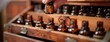 Homeopathic remedies neatly arranged in sliding wooden drawers. Rows of bottles in vintage apothecary drawers. Concept of classical homeopathy storage, preservation of natural medicines.