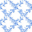 Seamless floral pattern in blue tones. Pattern with a bird and branches of pomegranates, fruits and flowers. The elements are hand-painted with watercolors.