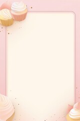 Wall Mural - Pink and cream cupcakes with a pink background and a gold border, digital art, food, still life, pop art.