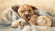 A charming Pitbull puppy curled up in a cozy bed, its eyes drooping sleepily as it snuggles into a soft blanket