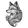 fox tattoo profile with stylized fur, capturing the animal wild and cunning essence sketch engraving generative ai vector illustration. Scratch board imitation. Black and white image.