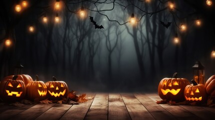 Wall Mural - Pumpkins and bats on a dark background. Halloween holiday concept.