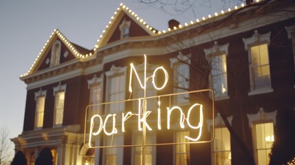 Sticker - a no parking sign in front of a house with christmas lights - no parking stock videos royalty-free footage