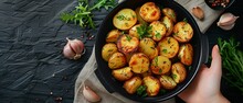 Flat Lay, Pressure Cooker With Golden Baked Potatoes, Soft Shadows, Homey Ambiance , 8K , High-resolution, Ultra HD,up32K HD