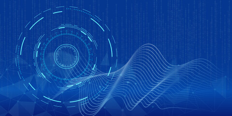 Aufkleber - Big data, global network, artificial intelligence. Technological background with binary code, wave graphics for web design, presentations, advertising, blog, covers