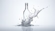 © Damerfie - Dynamic image of a glass water bottle with a forceful splash of water around, highlighting the concept of refreshment