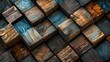 artful mosaic of aged wooden blocks in varied hues and textures