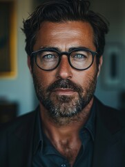 Wall Mural - Bearded Man With Glasses Staring at the Camera