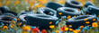 summer tires in the blooming spring in the sun - time for summer tires