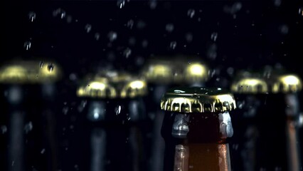 Canvas Print - Super slow motion fresh beer with air bubbles. . High quality FullHD footage