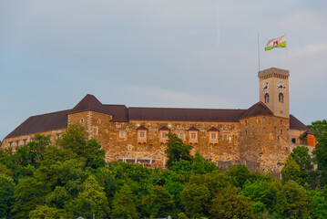 Wall Mural - Ljubljana castle during a sunset in Slovenia