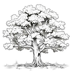 Wall Mural - Tree with a lush crown and roots, graphic sketch